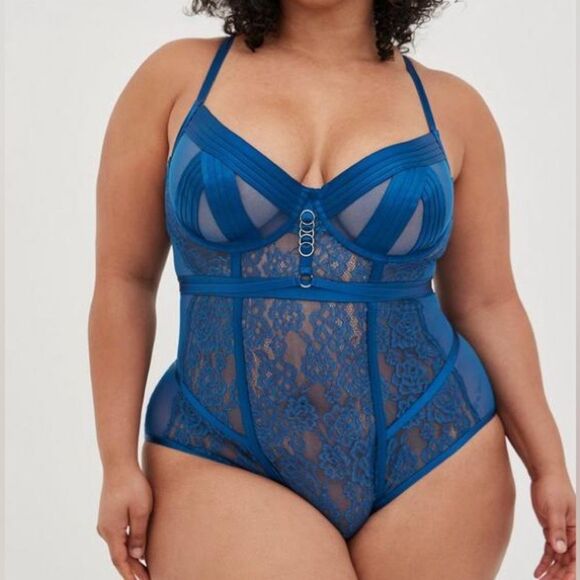 Torrid Poseidon Blue Straps And Rings Plus Size Sexy Lingerie Lace Bodysuit - Picture 1 of 14